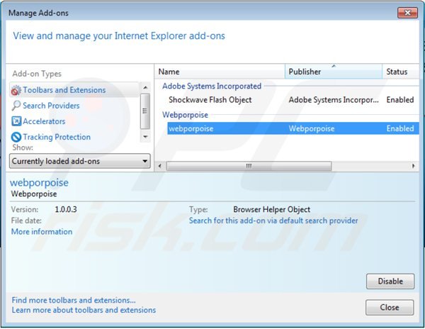 Removing webporpoise ads from Internet Explorer step 2