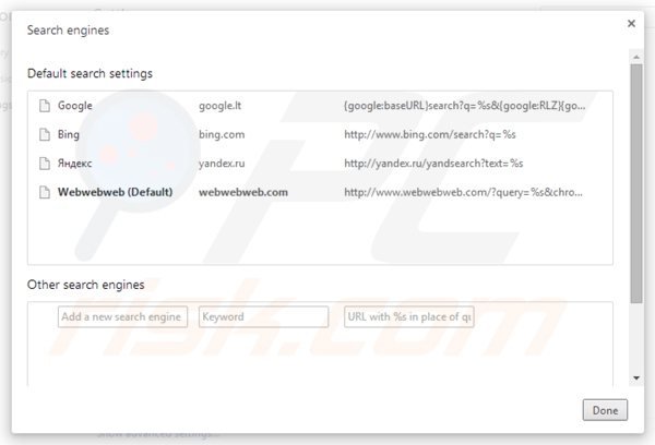 Removing webwebweb.com from Google Chrome default search engine