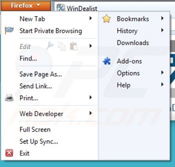 Removing windealist ads from Mozilla Firefox step 1