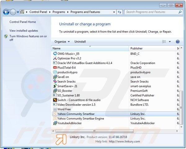 yahoo community smartbar uninstall via Control Panel