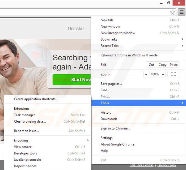 Removing Adanak from Google Chrome step 1