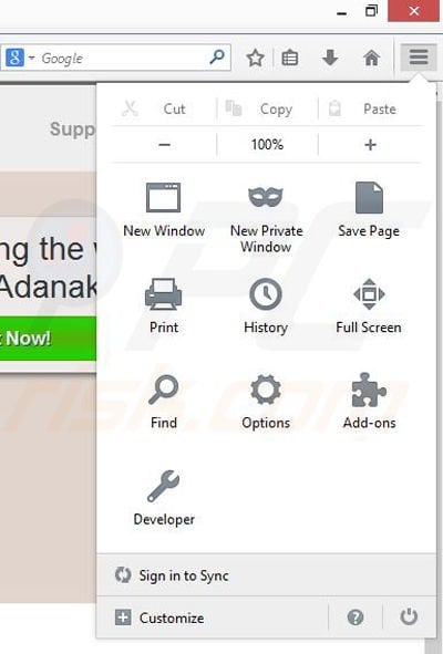 Removing Adanak from Mozilla Firefox step 1