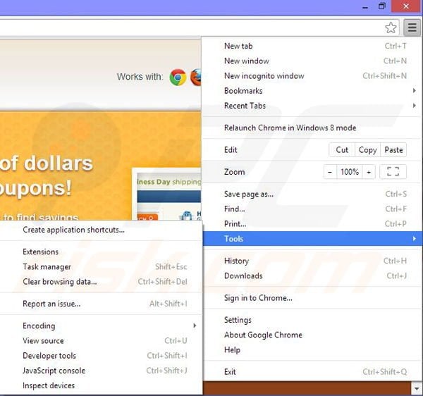 Removing Bee-Coupons ads from Google Chrome step 1