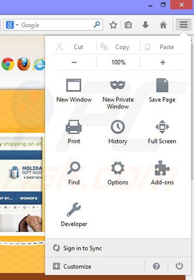 Removing Bee-Coupons ads from Mozilla Firefox step 1