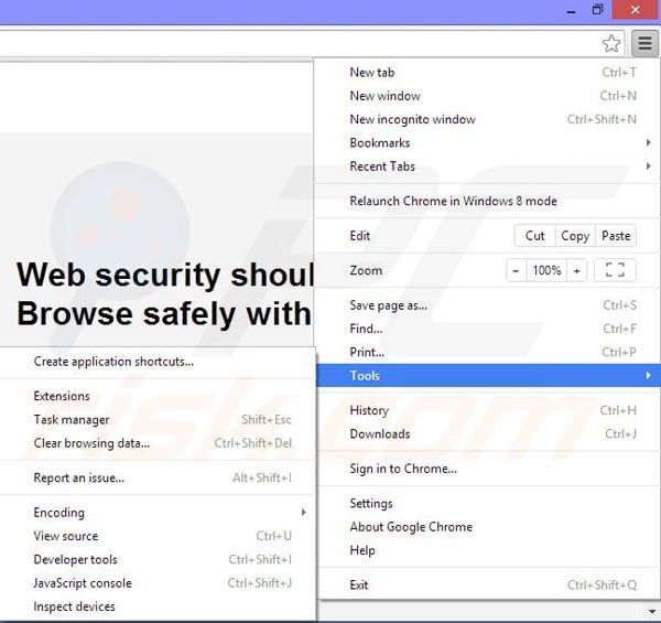 Removing Browser Hero ads from Google Chrome step 1