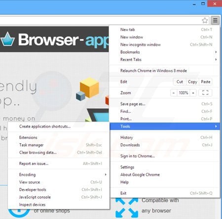Removing browser app ads from Google Chrome step 1