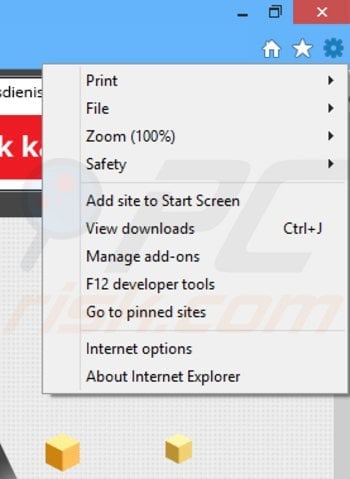 Removing browser app ads from Internet Explorer step 1