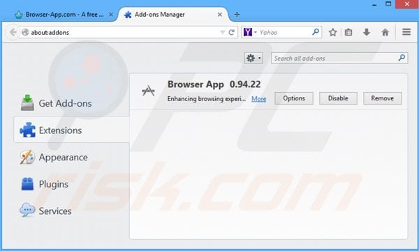 Removing browser app ads from Mozilla Firefox step 2