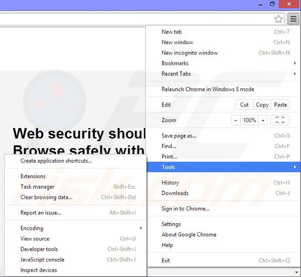 Removing BrowserKeeper ads from Google Chrome step 1