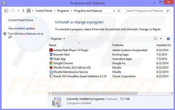 BrowserKeeper adware uninstall via Control Panel
