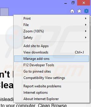 Removing Clean Browse ads from Internet Explorer step 1