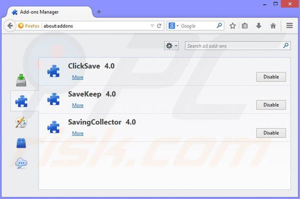 Removing clicksave ads from Mozilla Firefox step 2