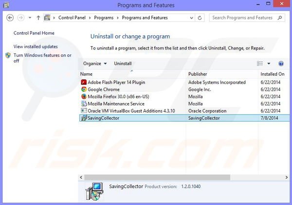 clicksave adware uninstall via Control Panel