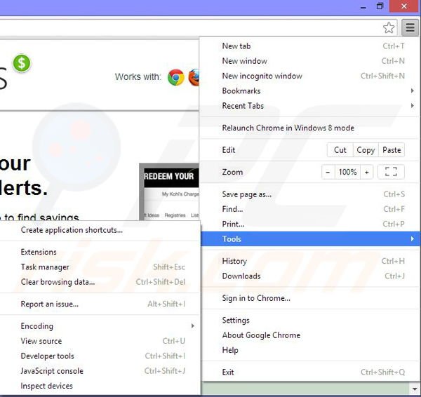 Removing Coupon-Alerts from Google Chrome step 1
