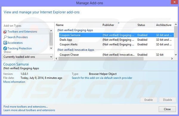 Removing Couponarific ads from Internet Explorer step 2