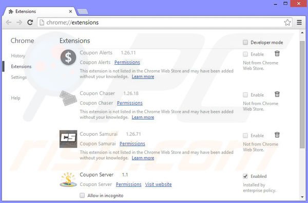 Removing Coupon Champ ads from Google Chrome step 2