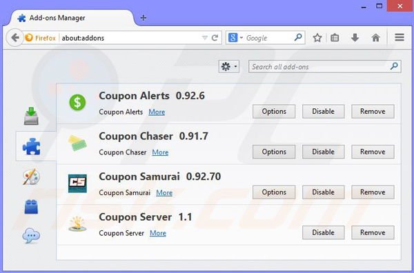 Removing Coupon Champ ads from Mozilla Firefox step 2