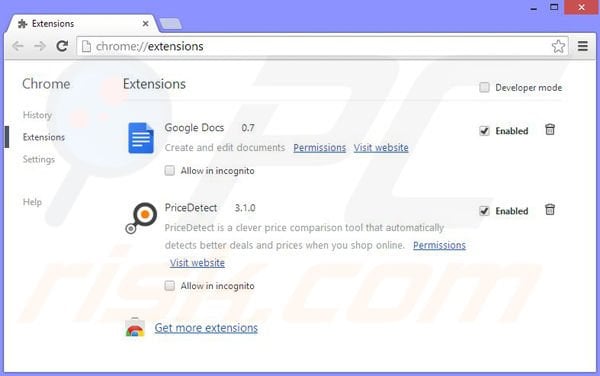 Removing Coupon Finder ads from Google Chrome step 2