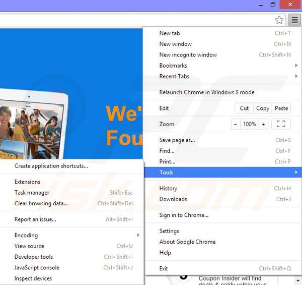Removing Coupon Insider ads from Google Chrome step 1