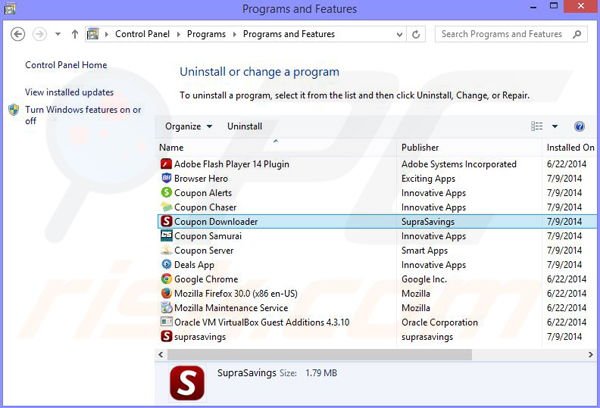 Coupon Insider adware uninstall via Control Panel