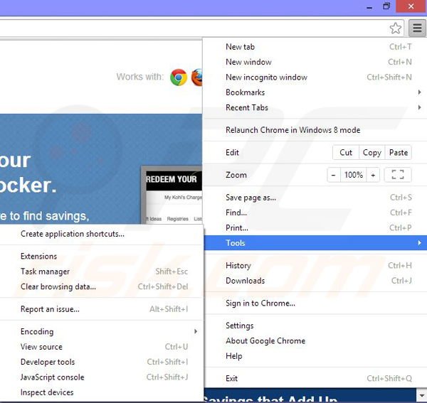Removing Coupon-Locker ads from Google Chrome step 1