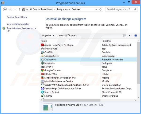 crowdcores adware uninstall via Control Panel