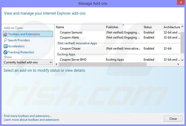 Removing DealCoaster ads from Internet Explorer step 2