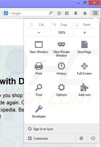 Removing Deal Dropper ads from Mozilla Firefox step 1