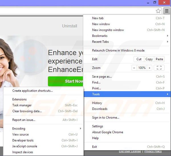 Removing EnhanceEmpire from Google Chrome step 1