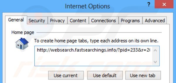 Removing websearch.fastsearchings.info from Internet Explorer homepage