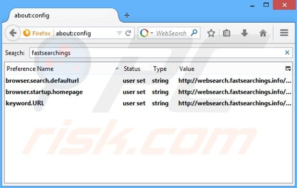 Removing websearch.fastsearchings.info from Mozilla Firefox default search engine