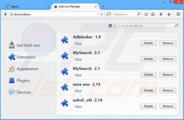 Removing websearch.fastsearchings.info related Mozilla Firefox extensions
