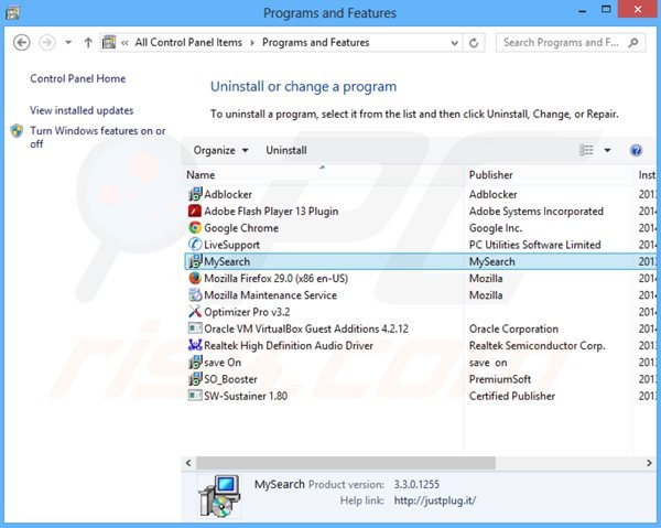 websearch.fastsearchings.info browser hijacker uninstall via Control Panel