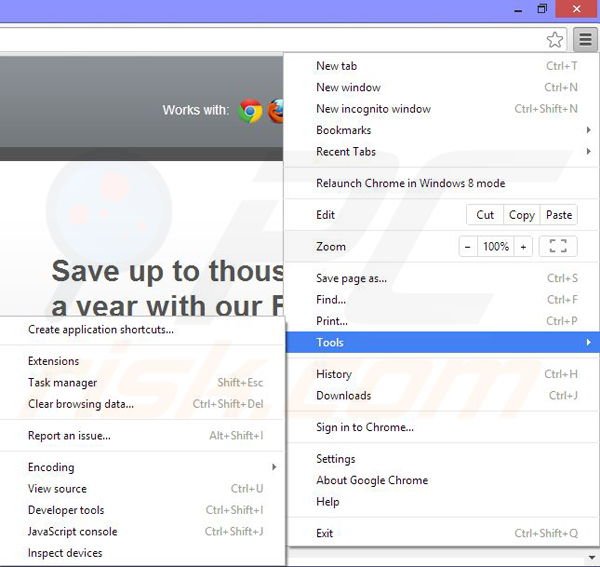 Removing Find-Me-Savings ads from Google Chrome step 1