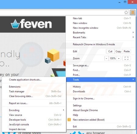 Removing fraven ads from Google Chrome step 1