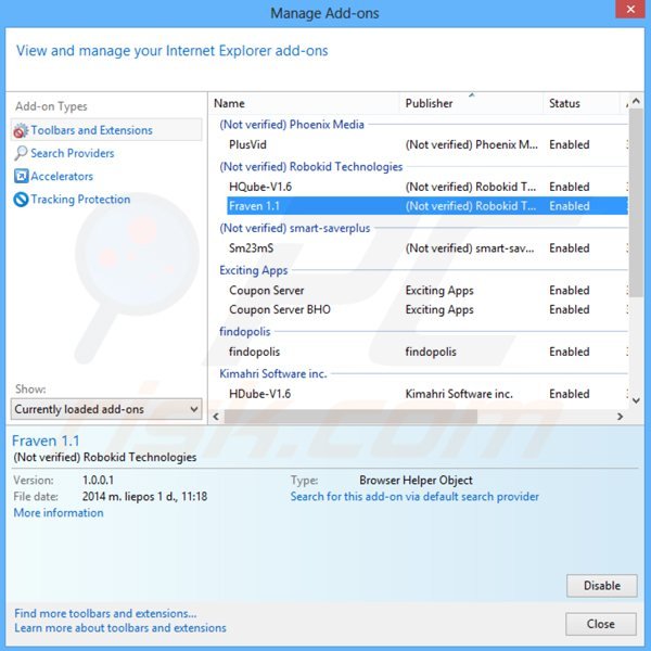 Removing fraven ads from Internet Explorer step 2