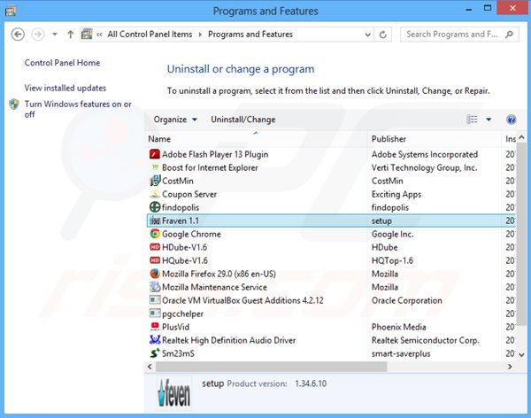 fraven adware uninstall via Control Panel