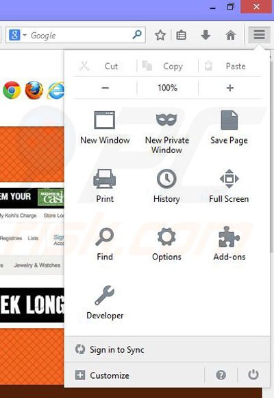 Removing Gigantic-Savings ads from Mozilla Firefox step 1