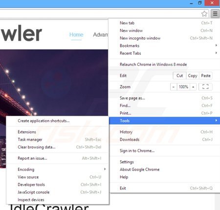 Removing idlecrawler from Google Chrome step 1