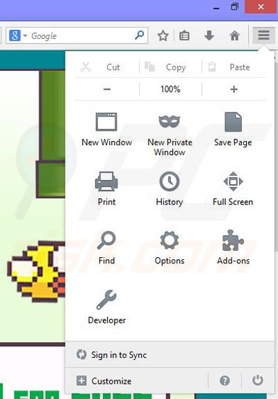 Removing Jumpy Bird from Mozilla Firefox step 1