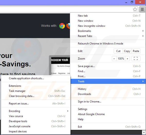 Removing Lightning-Savings ads from Google Chrome step 1
