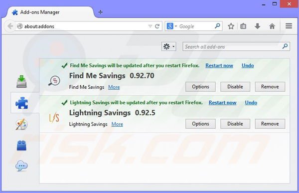 Removing Lightning-Savings ads from Mozilla Firefox step 2