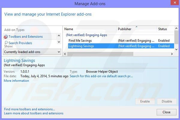 Removing Lightning-Savings ads from Internet Explorer step 2