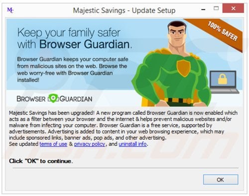 Majestic Coupons adware generating browser guardian ads