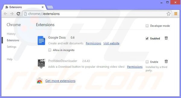 Removing Movie Mode from Google Chrome step 2