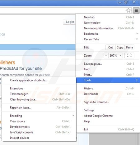 Removing predictad ads from Google Chrome step 1