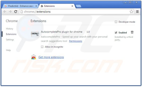 Removing predictad ads from Google Chrome step 2
