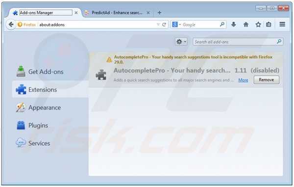 Removing predictad ads from Mozilla Firefox step 2
