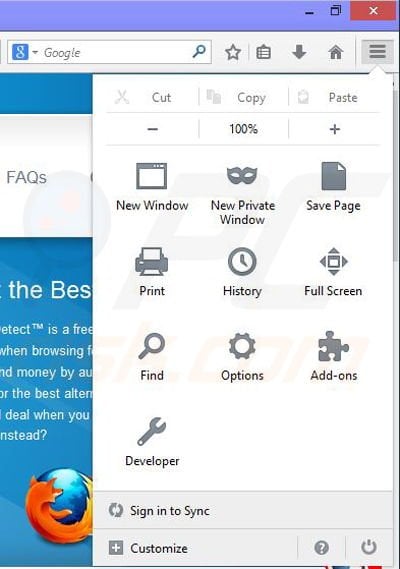Removing PriceDetect ads from Mozilla Firefox step 1