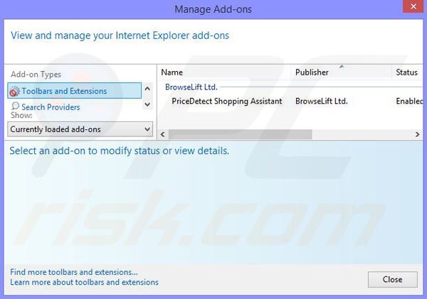 Removing PriceDetect ads from Internet Explorer step 2